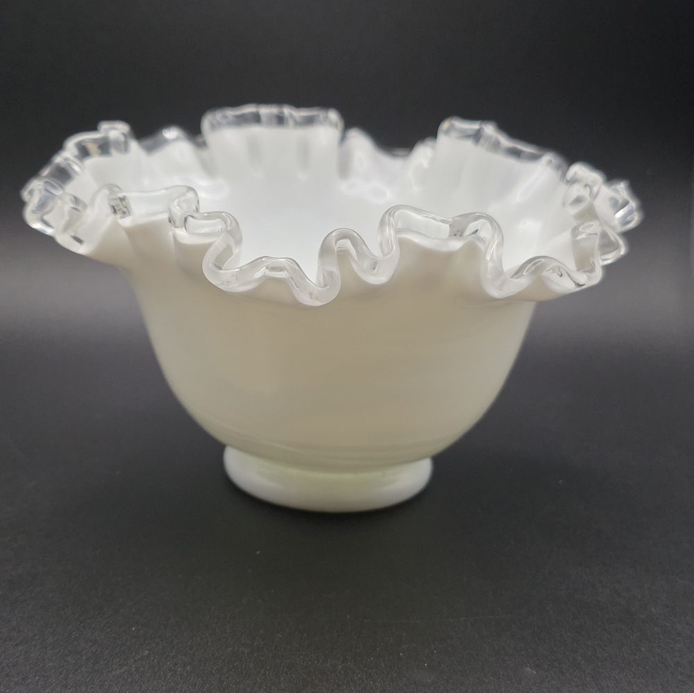 Fenton White Ruffled Glass Bowl - Picture 6 of 6
